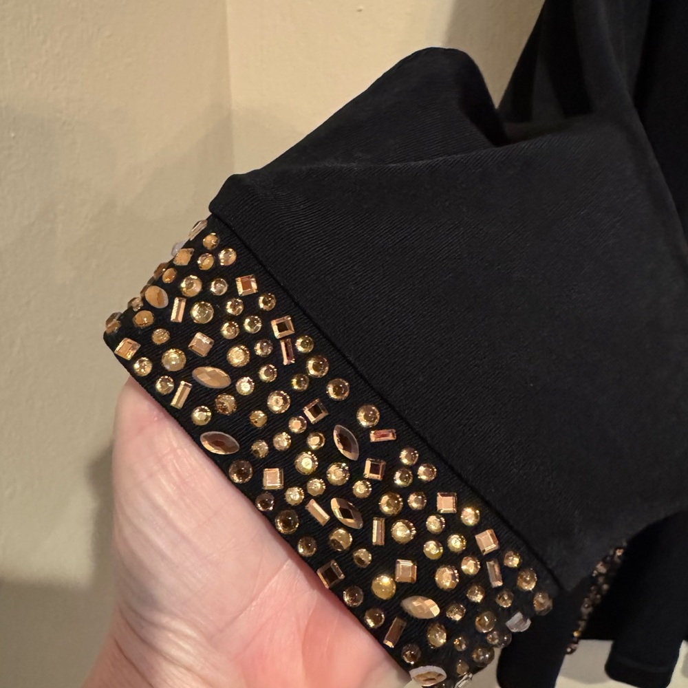 Glamorous Chico's Slinky Black Open Cardigan With Sparkly Bronze Embellishments - Picture 5 of 5